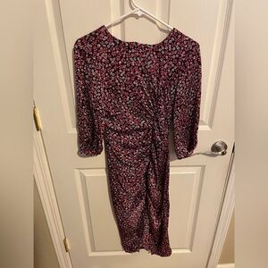 Zara Pink And Black Floral Office Siren Satin Midi Dress Size Small